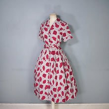 Load image into Gallery viewer, 40s 50s GREY AND BURGUNDY ARTIFACT PRINT BELTED SHIRT DRESS - S