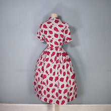 Load image into Gallery viewer, 40s 50s GREY AND BURGUNDY ARTIFACT PRINT BELTED SHIRT DRESS - S