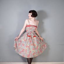 Load image into Gallery viewer, EARLY 50s BRIGHT GREEN AND RED PAISLEY PRINT SUN DRESS AND BOLERO - XS