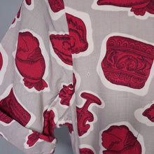 Load image into Gallery viewer, 40s 50s GREY AND BURGUNDY ARTIFACT PRINT BELTED SHIRT DRESS - S