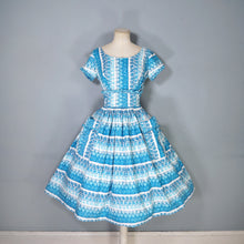 Load image into Gallery viewer, 50s KENDAL MILNE BLUE ROSE FLORAL DAY DRESS WITH FULL SKIRT - S