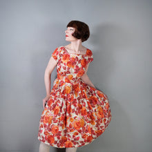 Load image into Gallery viewer, 50s BIG ORANGE ROSE PRINT FULL SKIRT COTTON DRESS - S-M