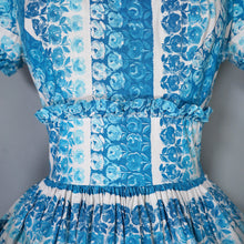 Load image into Gallery viewer, 50s KENDAL MILNE BLUE ROSE FLORAL DAY DRESS WITH FULL SKIRT - S