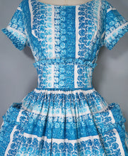 Load image into Gallery viewer, 50s KENDAL MILNE BLUE ROSE FLORAL DAY DRESS WITH FULL SKIRT - S
