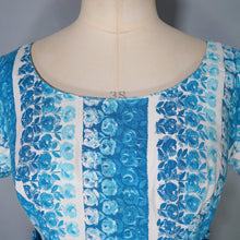 Load image into Gallery viewer, 50s KENDAL MILNE BLUE ROSE FLORAL DAY DRESS WITH FULL SKIRT - S
