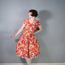 Load image into Gallery viewer, 50s BIG ORANGE ROSE PRINT FULL SKIRT COTTON DRESS - S-M