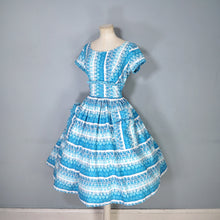 Load image into Gallery viewer, 50s KENDAL MILNE BLUE ROSE FLORAL DAY DRESS WITH FULL SKIRT - S