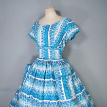 Load image into Gallery viewer, 50s KENDAL MILNE BLUE ROSE FLORAL DAY DRESS WITH FULL SKIRT - S