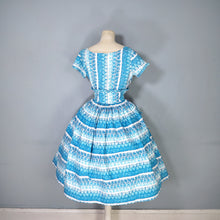 Load image into Gallery viewer, 50s KENDAL MILNE BLUE ROSE FLORAL DAY DRESS WITH FULL SKIRT - S
