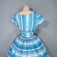 Load image into Gallery viewer, 50s KENDAL MILNE BLUE ROSE FLORAL DAY DRESS WITH FULL SKIRT - S