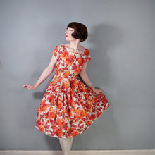 Load image into Gallery viewer, 50s BIG ORANGE ROSE PRINT FULL SKIRT COTTON DRESS - S-M