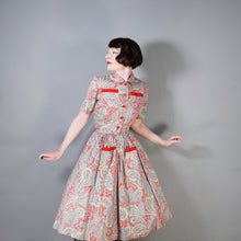 Load image into Gallery viewer, EARLY 50s BRIGHT GREEN AND RED PAISLEY PRINT SUN DRESS AND BOLERO - XS