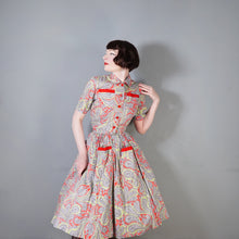 Load image into Gallery viewer, EARLY 50s BRIGHT GREEN AND RED PAISLEY PRINT SUN DRESS AND BOLERO - XS