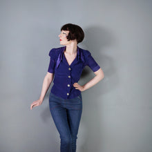 Load image into Gallery viewer, 70s BUS STOP / LEE BENDER DARK BLUE BLOUSE WITH HUGE DAGGER COLLAR - XS