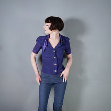 Load image into Gallery viewer, 70s BUS STOP / LEE BENDER DARK BLUE BLOUSE WITH HUGE DAGGER COLLAR - XS
