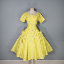 Load image into Gallery viewer, 50s HORROCKSES FASHIONS BRIGHTEST YELLOW  FULL SKIRTED COTTON DRESS - S