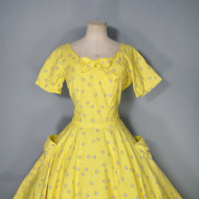 Load image into Gallery viewer, 50s HORROCKSES FASHIONS BRIGHTEST YELLOW  FULL SKIRTED COTTON DRESS - S