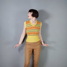 Load image into Gallery viewer, 70s FINE KNIT YELLOW FAIRISLE TANK TOP / JUMPER IN COLOURFUL PATTERN - S