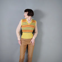 Load image into Gallery viewer, 70s FINE KNIT YELLOW FAIRISLE TANK TOP / JUMPER IN COLOURFUL PATTERN - S