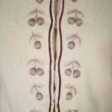 Load image into Gallery viewer, 50s 60s BEIGE AND BROWN 3D CHERRY PATTERN WOOL CARDIGAN - S