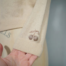 Load image into Gallery viewer, 50s 60s BEIGE AND BROWN 3D CHERRY PATTERN WOOL CARDIGAN - S