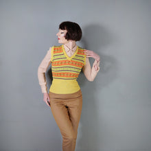 Load image into Gallery viewer, 70s FINE KNIT YELLOW FAIRISLE TANK TOP / JUMPER IN COLOURFUL PATTERN - S