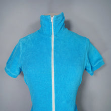 Load image into Gallery viewer, 70s BRIGHT TURQUOISE "PIPPA DEE" ZIP FRONT AND BELT ROMPER / PLAYSUIT - S