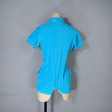 Load image into Gallery viewer, 70s BRIGHT TURQUOISE "PIPPA DEE" ZIP FRONT AND BELT ROMPER / PLAYSUIT - S