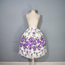 Load image into Gallery viewer, ROMANTIC 50s PURPLE STEMMED ROSE FLORAL BORDER PRINT FULL SKIRT - 24"