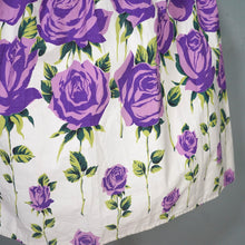 Load image into Gallery viewer, ROMANTIC 50s PURPLE STEMMED ROSE FLORAL BORDER PRINT FULL SKIRT - 24"