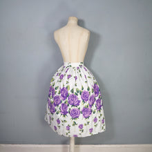 Load image into Gallery viewer, ROMANTIC 50s PURPLE STEMMED ROSE FLORAL BORDER PRINT FULL SKIRT - 24"