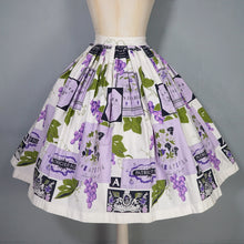 Load image into Gallery viewer, 50s 60s SPORTAVILLE WINE LABEL AND GRAPE PRINT NOVELTY FULL SKIRT - 27"