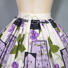 Load image into Gallery viewer, 50s 60s SPORTAVILLE WINE LABEL AND GRAPE PRINT NOVELTY FULL SKIRT - 27"