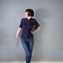 Load image into Gallery viewer, 40s NAVY BLUE CREPE BLOUSE WITH ROULEAUX POCKETS - S