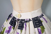 Load image into Gallery viewer, 50s 60s SPORTAVILLE WINE LABEL AND GRAPE PRINT NOVELTY FULL SKIRT - 27"