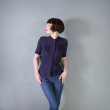 Load image into Gallery viewer, 40s NAVY BLUE CREPE BLOUSE WITH ROULEAUX POCKETS - S