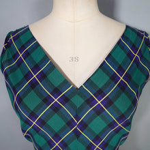 Load image into Gallery viewer, 50s 60s GREEN BLUE AND YELLOW TARTAN / PLAID COTTON DAY DRESS - M