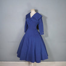 Load image into Gallery viewer, BLUE 50s 60s FIT AND FLARE DRESS WITH BIG COLLAR AND 3/4 SLEEVE - S