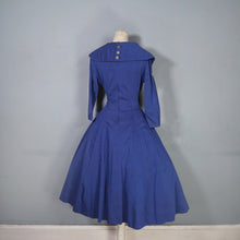 Load image into Gallery viewer, BLUE 50s 60s FIT AND FLARE DRESS WITH BIG COLLAR AND 3/4 SLEEVE - S