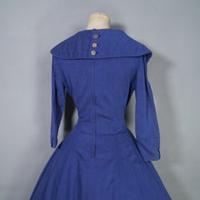 Load image into Gallery viewer, BLUE 50s 60s FIT AND FLARE DRESS WITH BIG COLLAR AND 3/4 SLEEVE - S