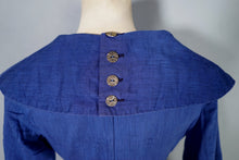 Load image into Gallery viewer, BLUE 50s 60s FIT AND FLARE DRESS WITH BIG COLLAR AND 3/4 SLEEVE - S
