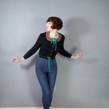 Load image into Gallery viewer, 60s 70s "JAKY" BLACK GREEN AND RED COLOURBLOCK WOOL TYROLEAN AUSTRIAN FOLK CARDIGAN - S