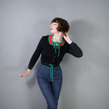Load image into Gallery viewer, 60s 70s "JAKY" BLACK GREEN AND RED COLOURBLOCK WOOL TYROLEAN AUSTRIAN FOLK CARDIGAN - S