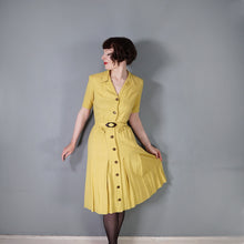 Load image into Gallery viewer, 40s MUSTARD YELLOW FITTED BUTTON THROUGH DRESS WITH BELT - S