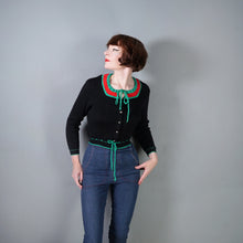 Load image into Gallery viewer, 60s 70s "JAKY" BLACK GREEN AND RED COLOURBLOCK WOOL TYROLEAN AUSTRIAN FOLK CARDIGAN - S