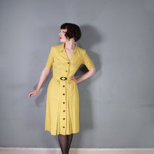 Load image into Gallery viewer, 40s MUSTARD YELLOW FITTED BUTTON THROUGH DRESS WITH BELT - S