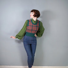 Load image into Gallery viewer, 70s GREEN AND RED FINE KNIT TARTAN TANK TOP / SLEEVELESS JUMPER - S