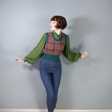 Load image into Gallery viewer, 70s GREEN AND RED FINE KNIT TARTAN TANK TOP / SLEEVELESS JUMPER - S