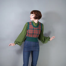 Load image into Gallery viewer, 70s GREEN AND RED FINE KNIT TARTAN TANK TOP / SLEEVELESS JUMPER - S