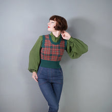 Load image into Gallery viewer, 70s GREEN AND RED FINE KNIT TARTAN TANK TOP / SLEEVELESS JUMPER - S
